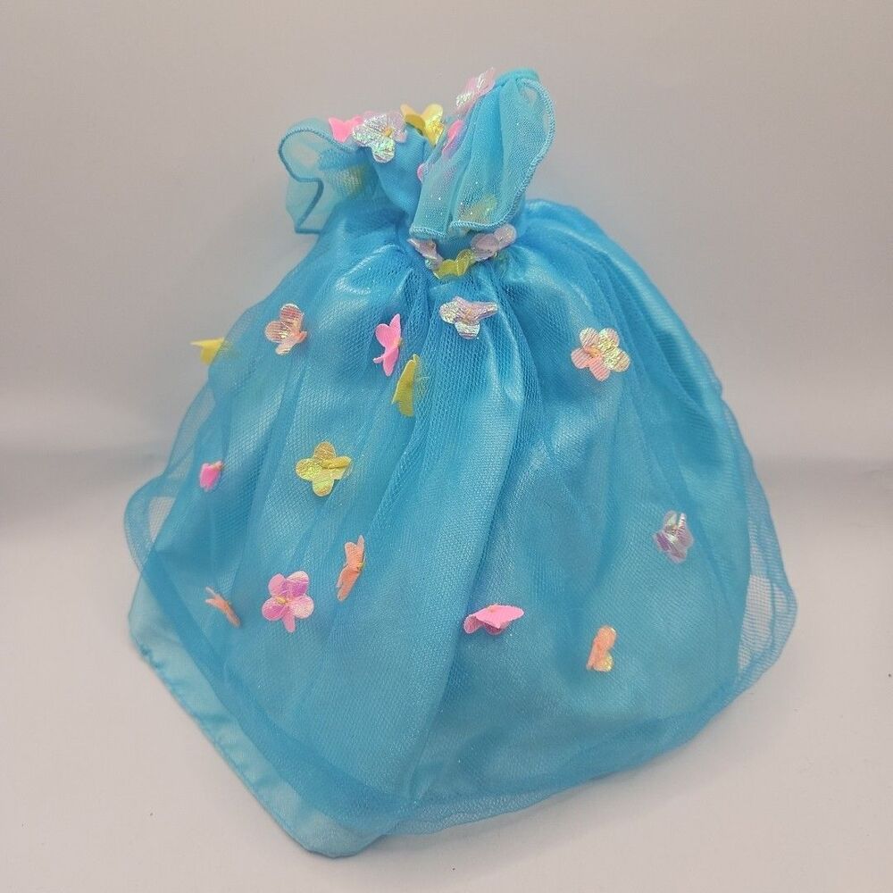 1995 Songbird Barbie Doll Dress Gown Blue Floral Flowers Mattel Mesh Glitter 90s